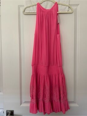 Ramy Brook Hot Pink Tiered Eyelet Mini Dress
